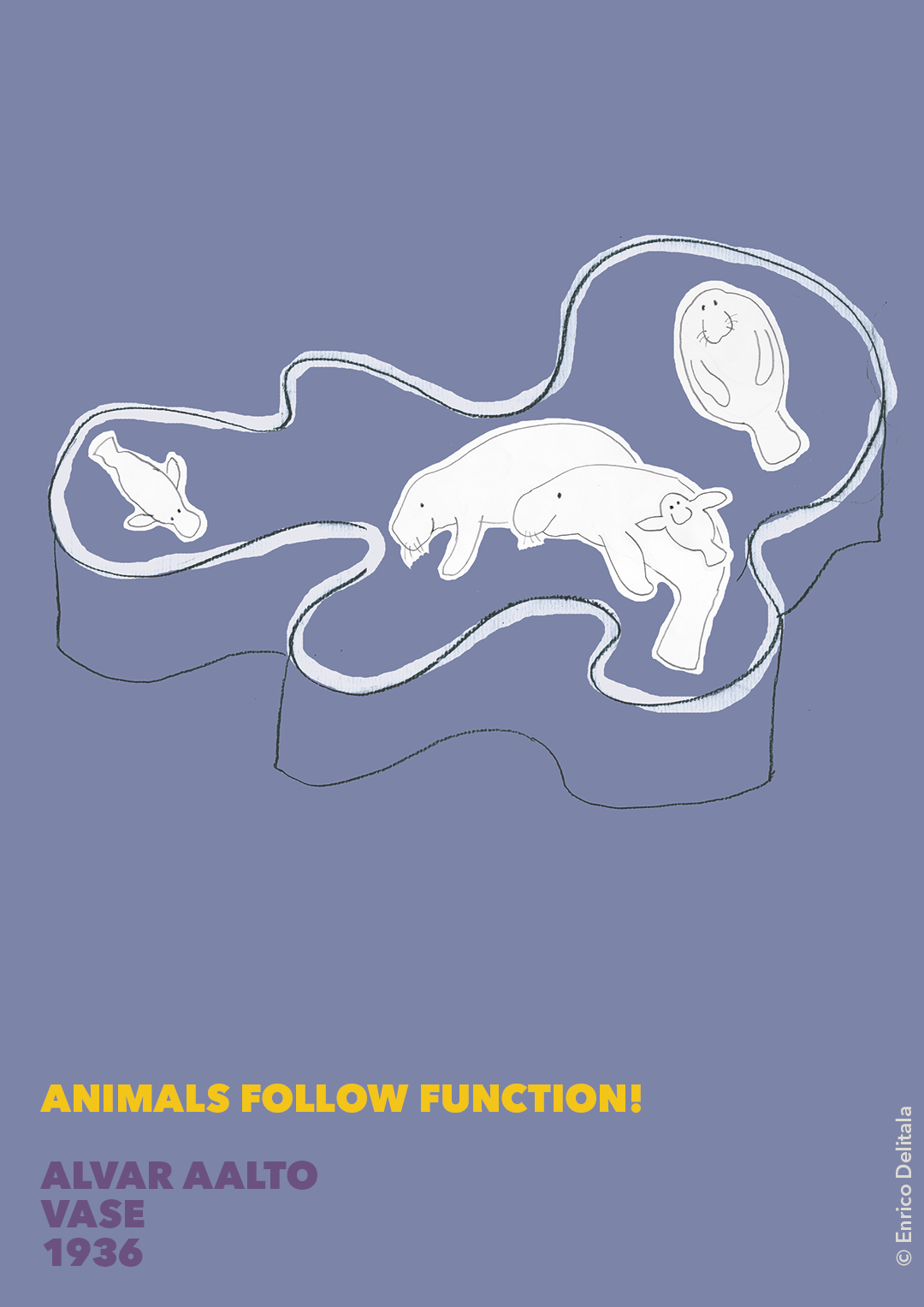 Lamantini: Enrico Delitala illustrator animals follow function form follows function Avar Aalto Savoy vase Savoy glass